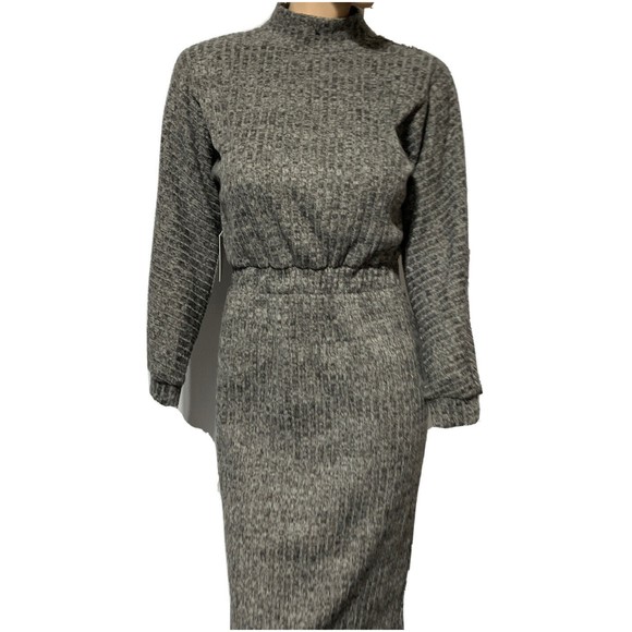 FLORET STUDIOS Sweater Dress Midi Ribbed Cutout Back Long Sleeve S SMALL NWT - Picture 2 of 13